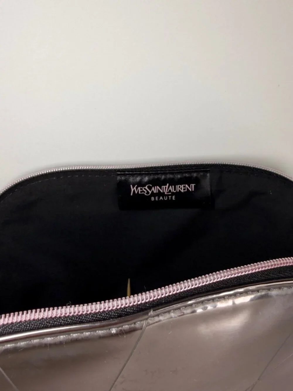 YSL Beaute Yves Saint Laurent Cosmetic Makeup Bag Black Opium Metallic Silver